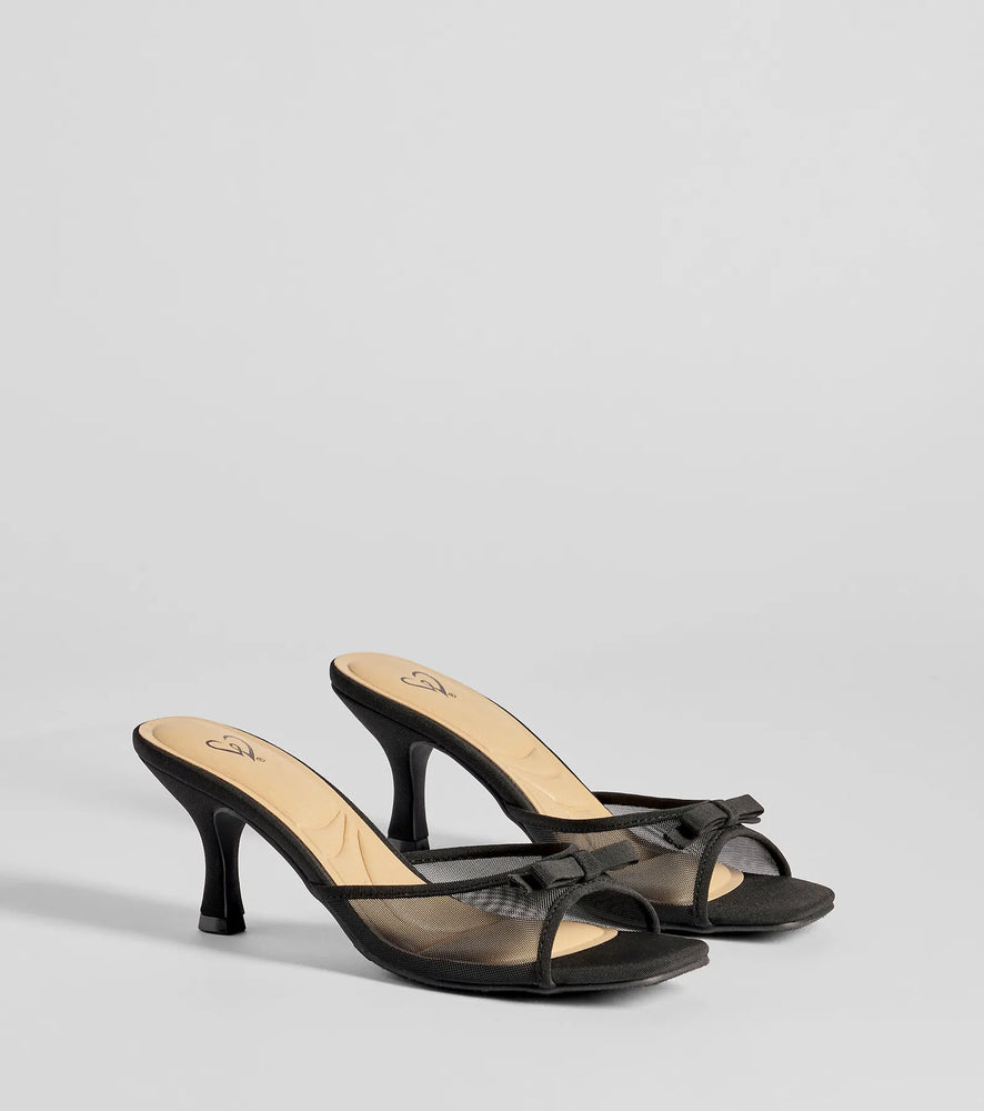 Adorable Bow Mesh Strap Stiletto Mules Shoes in Black