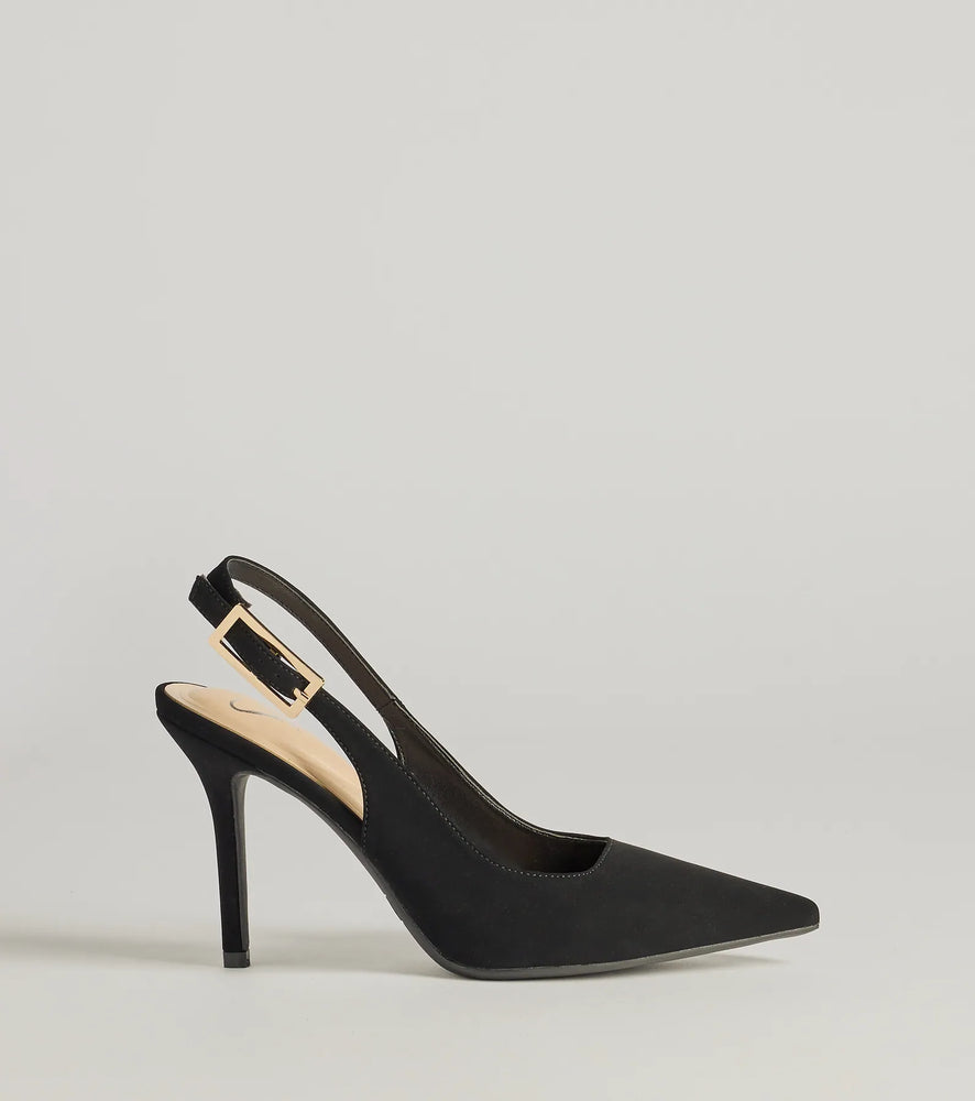 Windsor Classically Chic Buckle Slingback Pumps in Black
