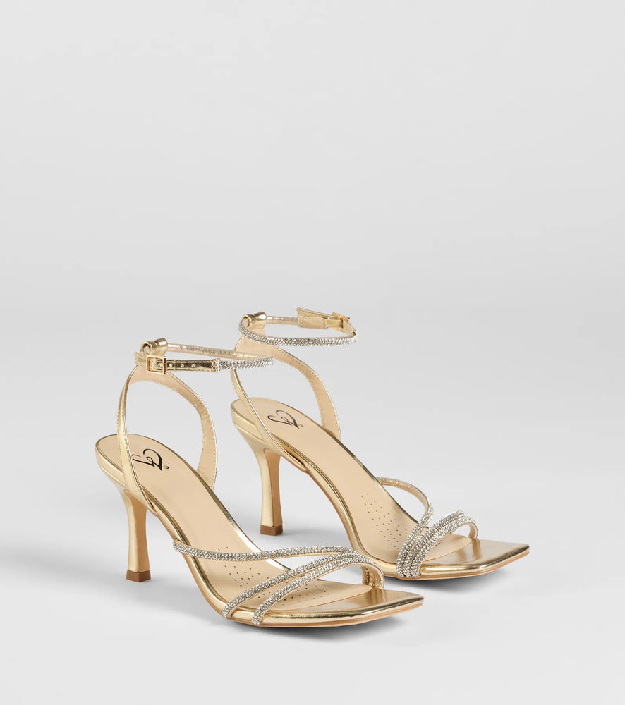 So Icy Rhinestone Kitten Stiletto Heels in Gold