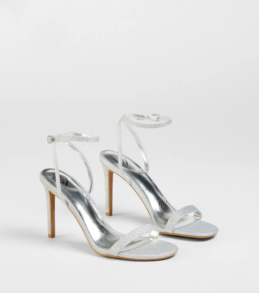 Windsor Sparks Fly Glitter Mesh Stiletto Heels in Silver