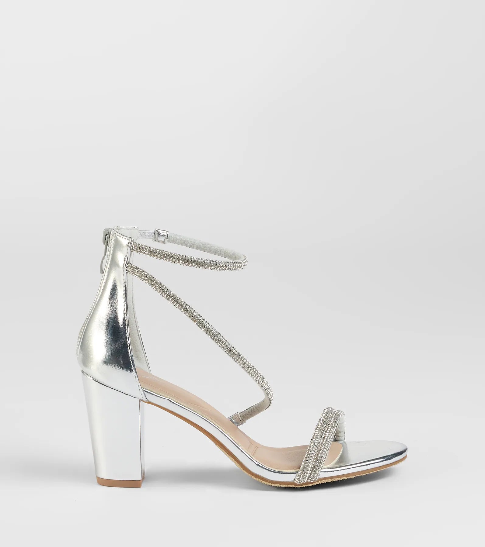 Love To Sparkle Rhinestone Strap Block Heels in Silver
