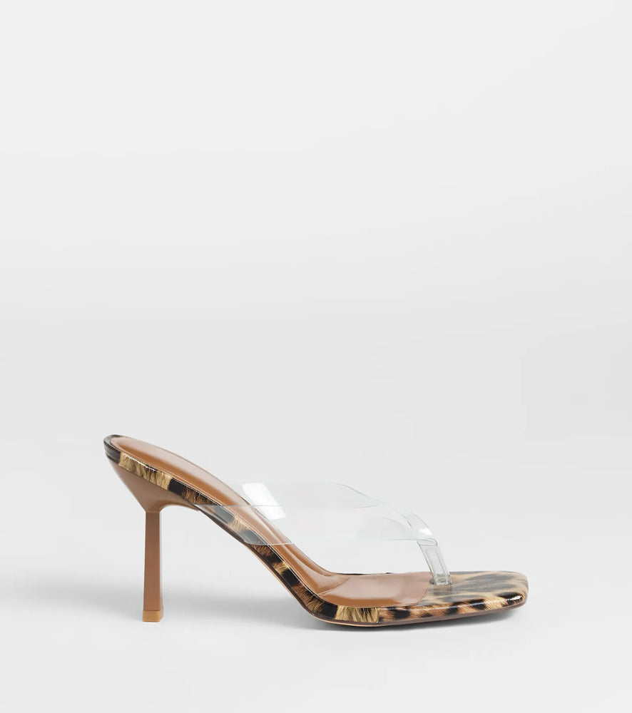Lady In Leopard Thong Stiletto Mules Shoes