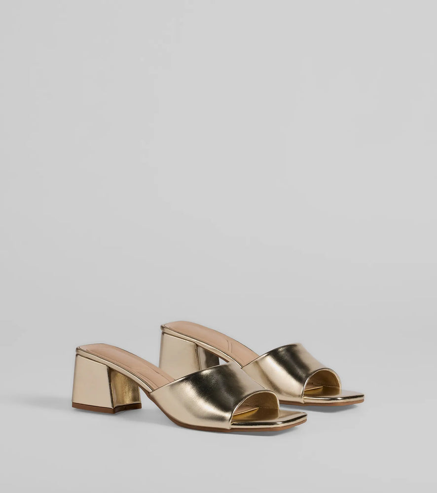 Windsor Chic Upgrade Basic Block Heel Mules in Gold