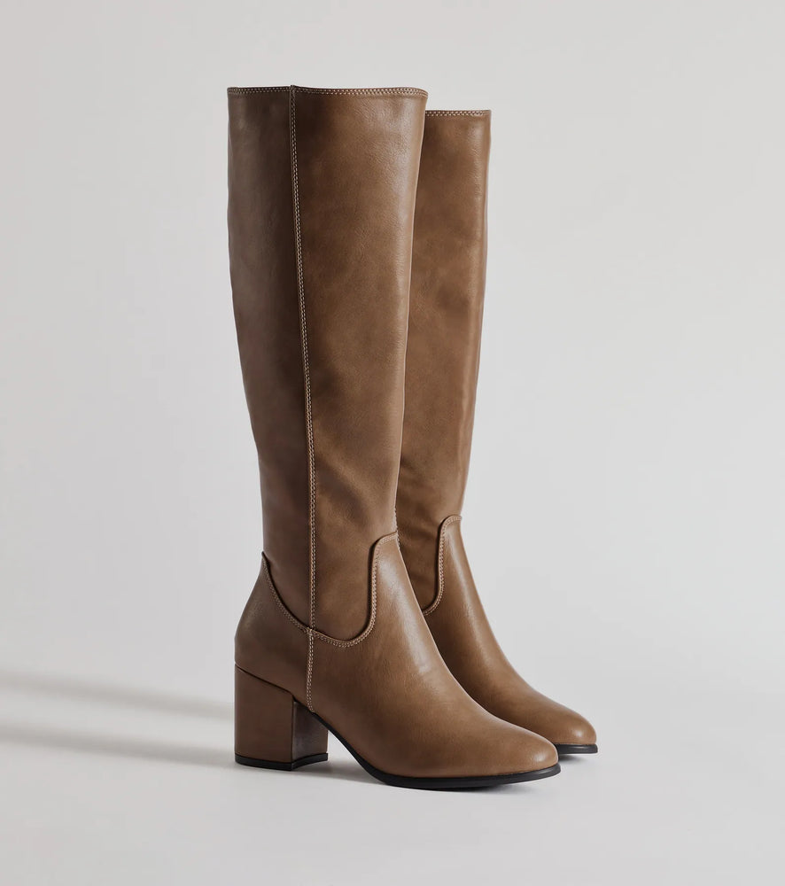 Uptown Girl Block Heel Boots in Taupe