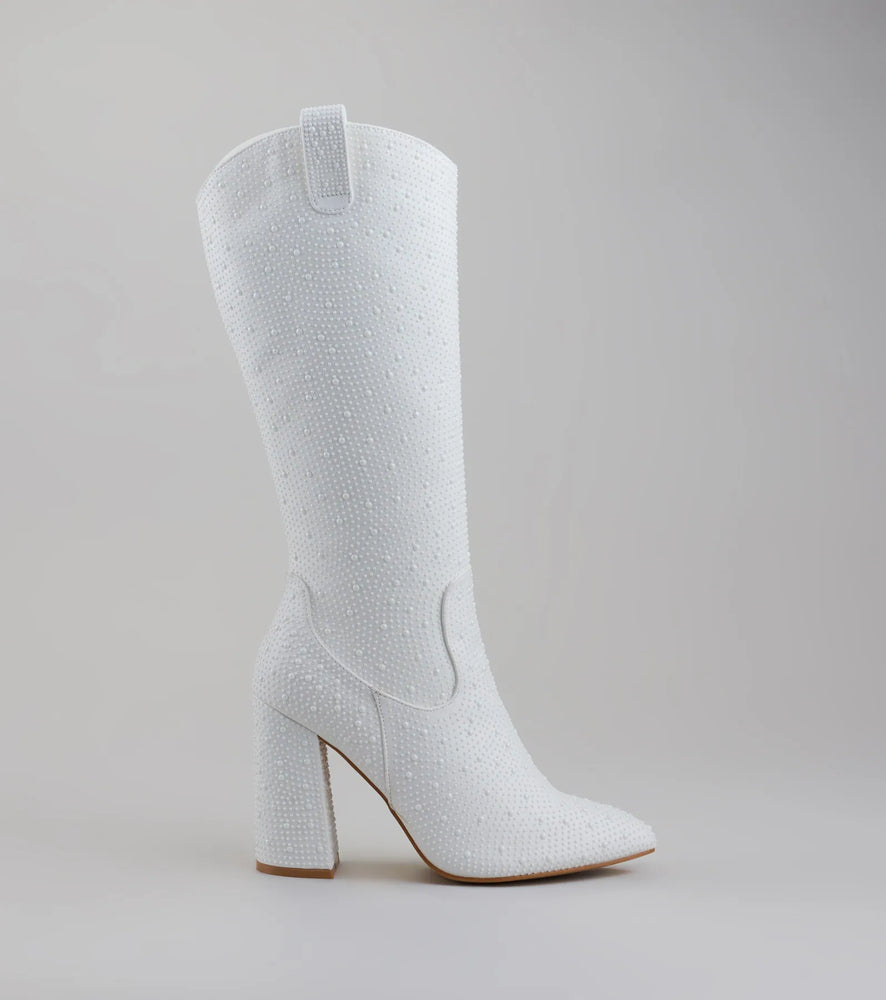 Chic Girl Era Pearl Knee-High Boots in White