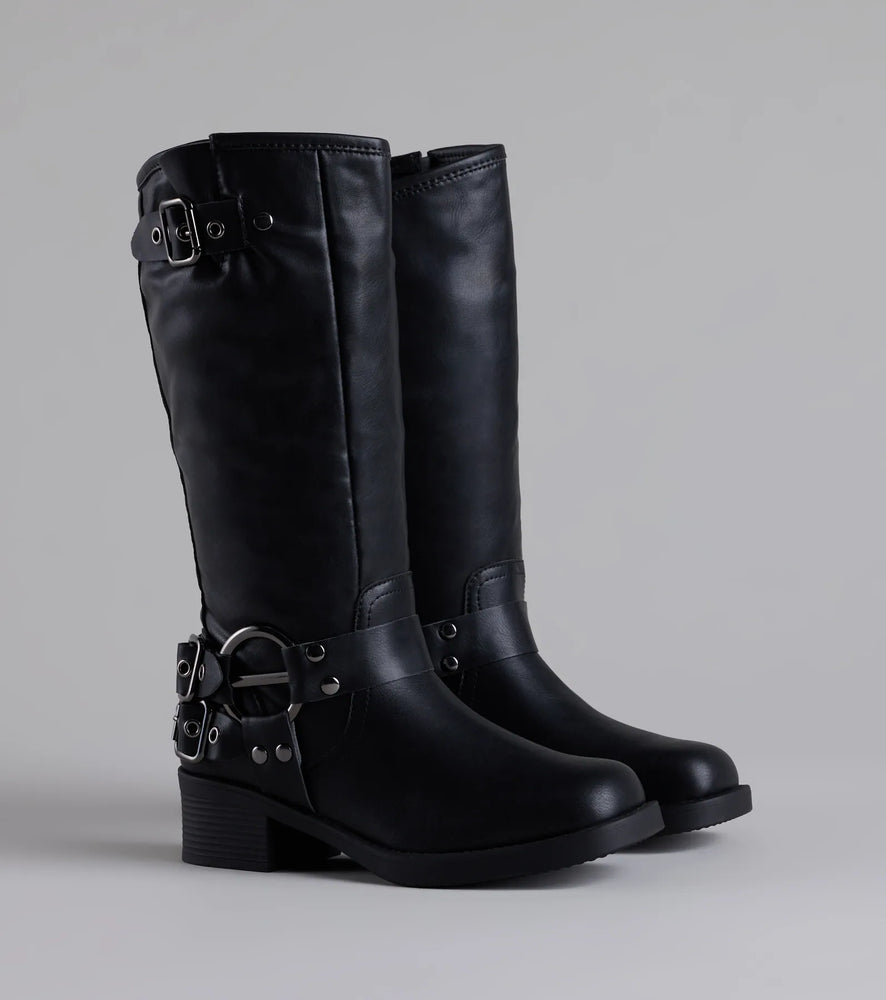Windsor Bring The Edge Buckled Square Toe Boots in Black
