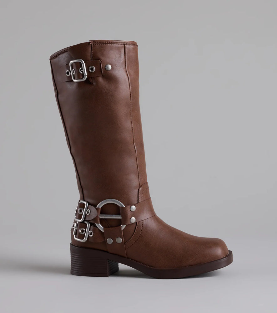 Windsor Bring The Edge Buckled Square Toe Boots in Brown