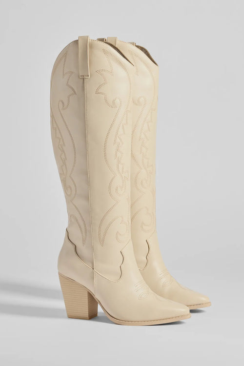 Western Flair Under-The-Knee Boots in Ivory