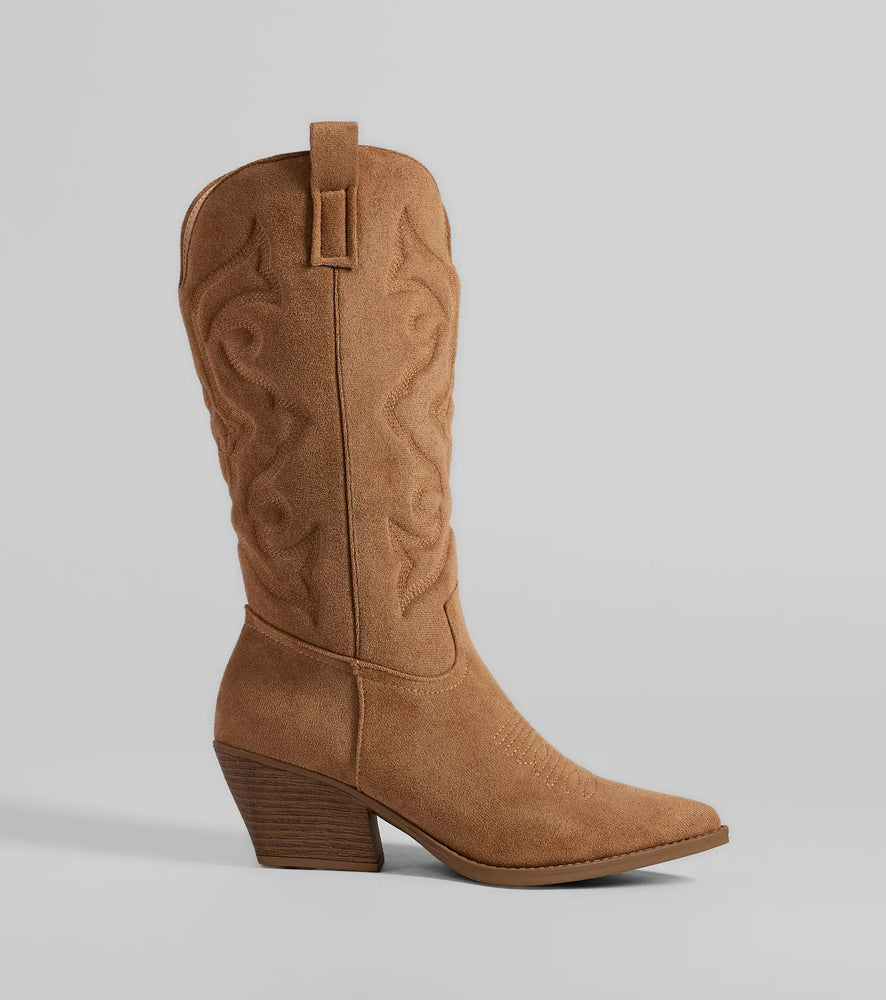 Windsor Country Threads Western Microsuede Cowboy Boots in Camel