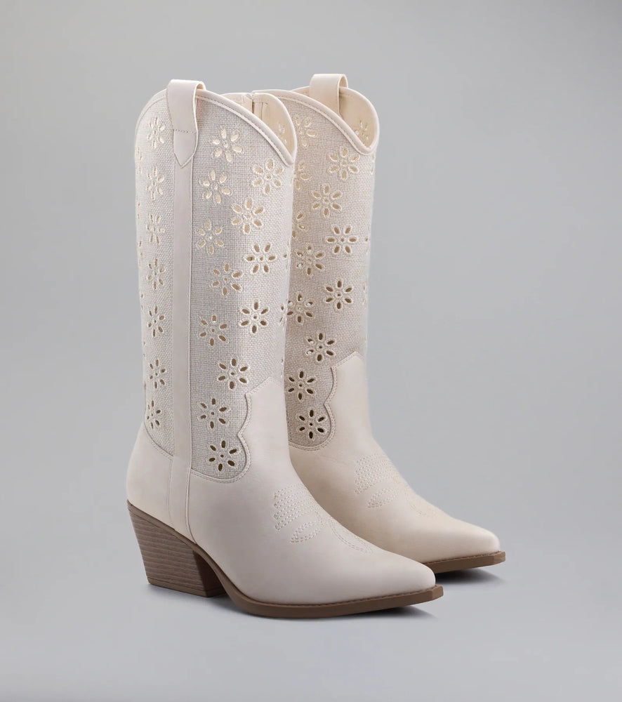 Windsor Show Stopper Floral Cut Cowboy Boots in Beige