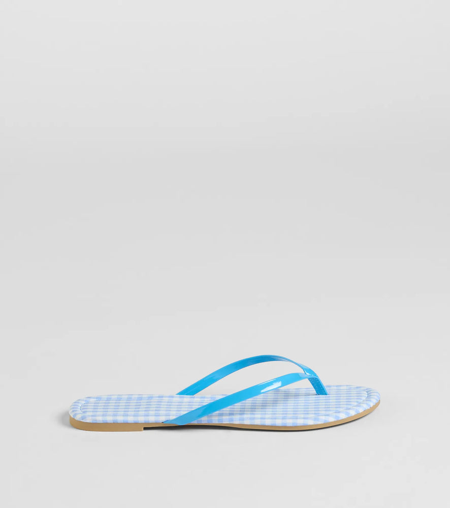 Cutie Vibe Gingham Print Thong Strap Sandals in Blue