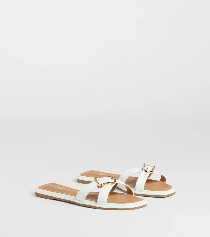 Down For Anything Buckle Criss-Cross Sandals in White