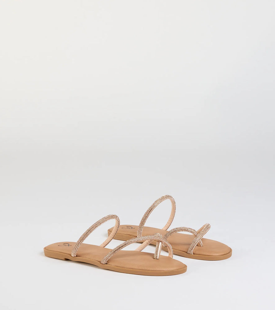 Always Shining Rhinestone Strappy Sandals in Rose Gold