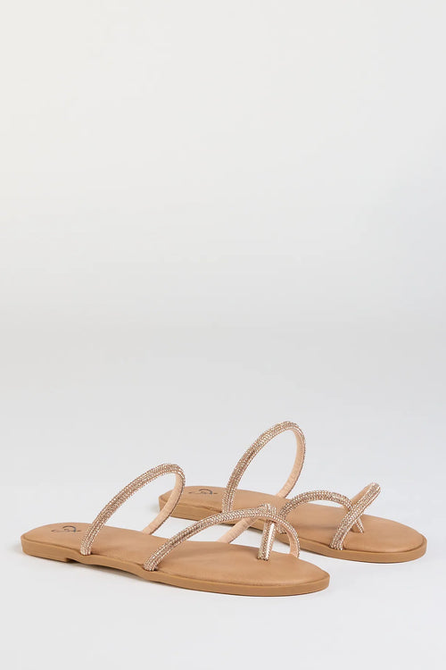 Always Shining Rhinestone Strappy Sandals in Rose Gold