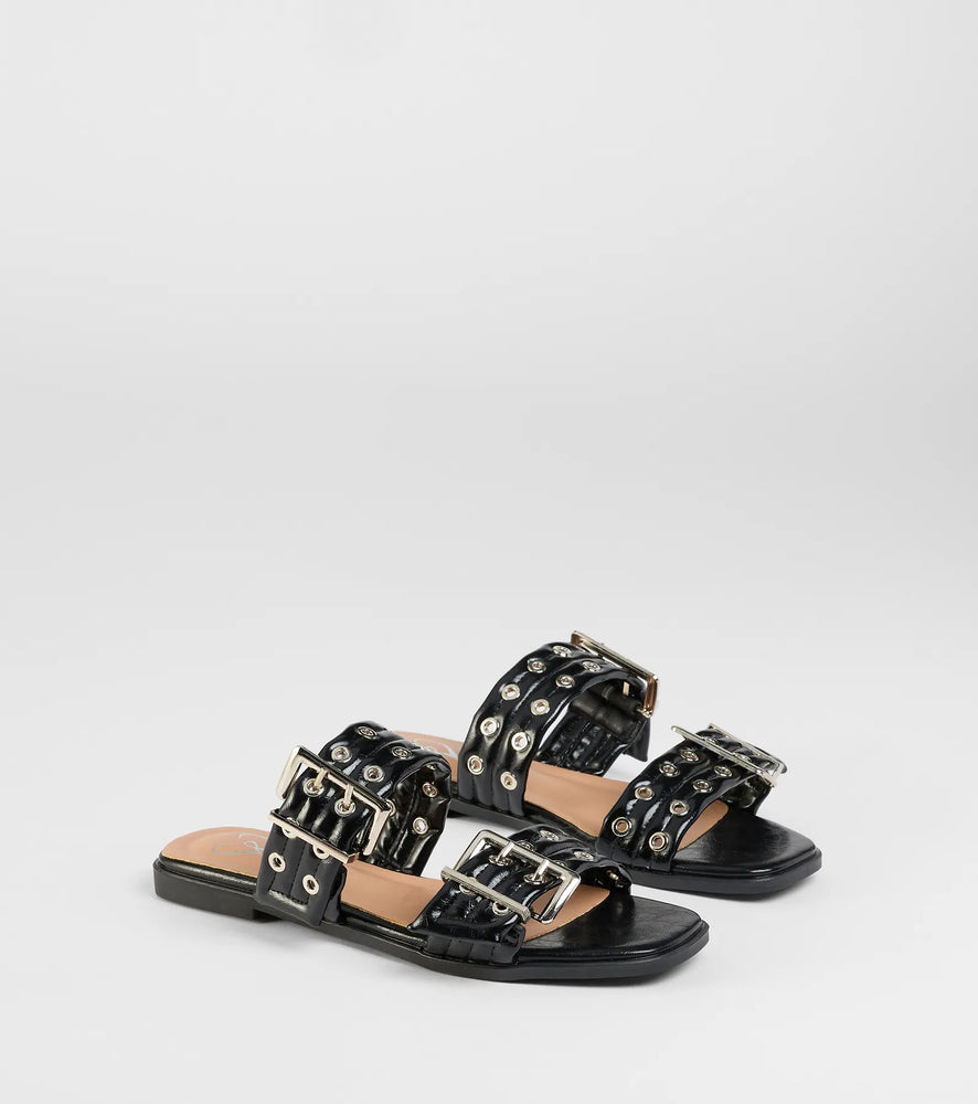 Get It Girl Buckle Strappy Sandals in Black