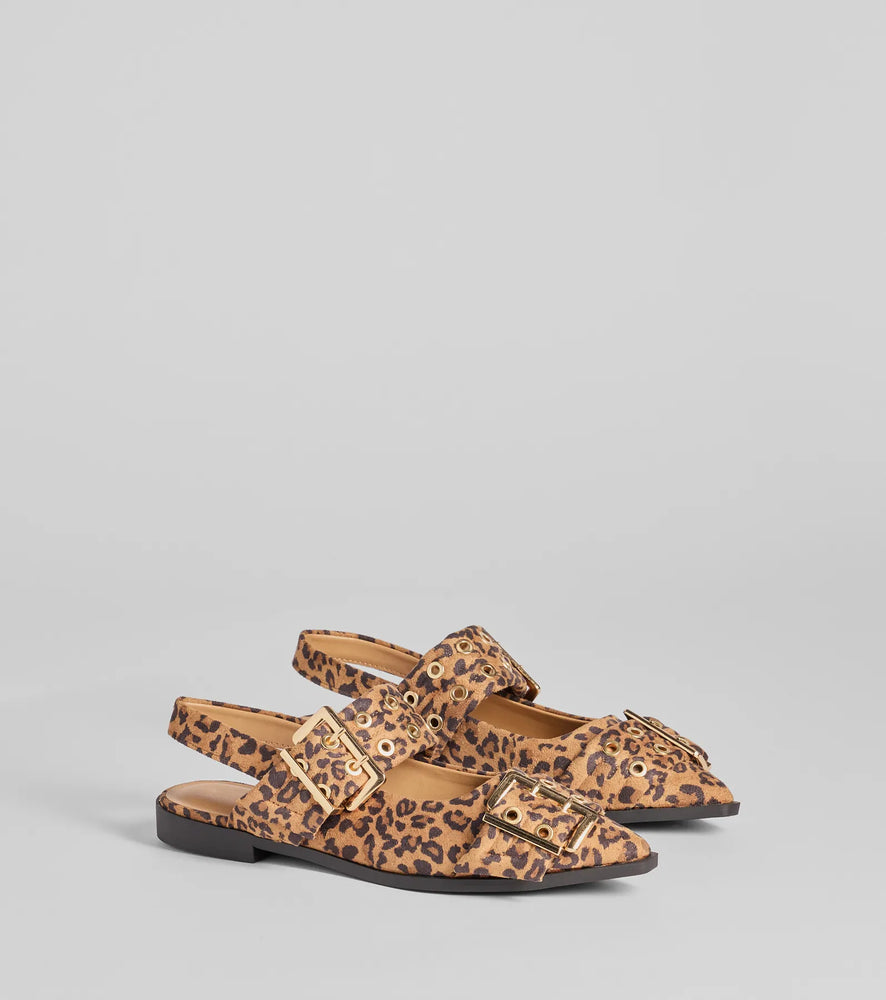 Windsor Sassy Stride Leopard Print Buckle Strap Flats Shoes