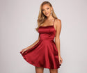 Fit-and-Flare Square Neck Satin Self Tie Fitted Pocketed Flowy Lace-Up Sleeveless Spaghetti Strap Short Elasticized Empire Waistline Skater Dress