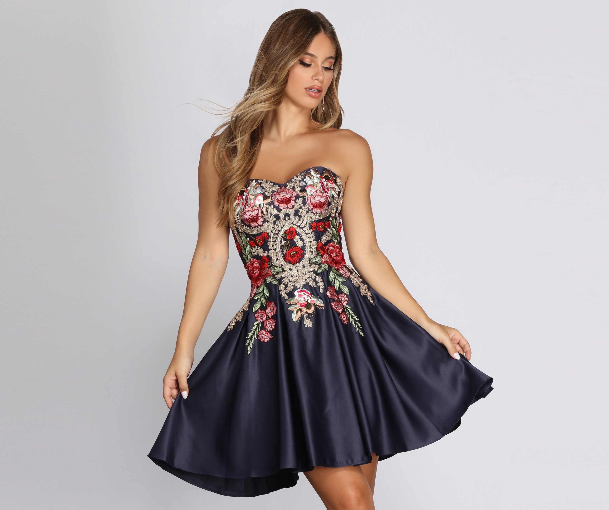 satin embroidered dress