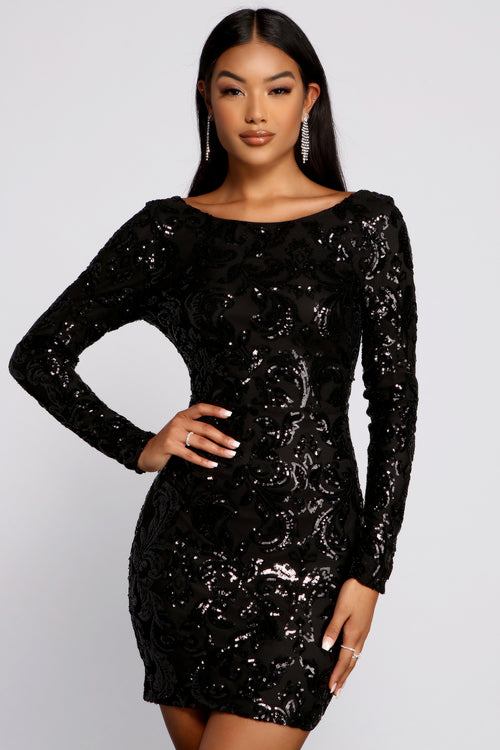 black sequin short sleeve dress