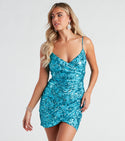 V-neck Strapless Short Knit Sheer Sequined Back Zipper Wrap Mesh Ruched Sleeveless Spaghetti Strap General Print Party Dress