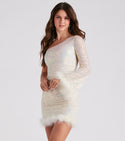 General Print Bell Sleeves One Shoulder Short Sequined Party Dress