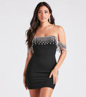 Short Short Sleeves Sleeves Off the Shoulder Stretchy Bodycon Dress/Party Dress With Rhinestones