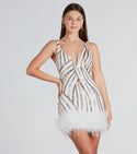 V-neck Sequined Striped Print Knit Plunging Neck Short Bodycon Dress