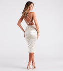 Sleeveless Spaghetti Strap Above the Knee Cowl Neck Lace-Up Open-Back Ruched Satin Bodycon Dress/Party Dress