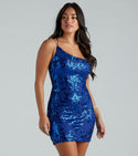 One Shoulder Spaghetti Strap Short Open-Back Sequined Mesh General Print Bodycon Dress/Homecoming Dress/Party Dress