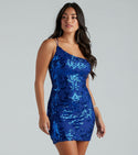 One Shoulder Spaghetti Strap Short Sequined Open-Back Mesh General Print Bodycon Dress/Homecoming Dress/Party Dress