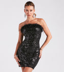 Strapless Stretchy Sequined Mesh General Print Knit Short Bodycon Dress/Party Dress