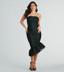 Strapless Asymmetric Sheer Bandage Dress/Bodycon Dress/Midi Dress With Ruffles