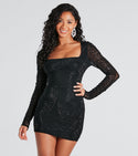 Sheer Mesh Short Knit Dress With Rhinestones