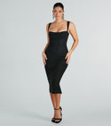 Sophisticated Cowl Neck Sleeveless Tank Stretchy Slit Glittering Knit Midi Dress