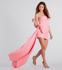 One Shoulder Spaghetti Strap Short Illusion Pleated Bodycon Dress/Party Dress With a Bow(s)