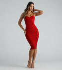 Cowl Neck Sweetheart Sleeveless Spaghetti Strap Mesh Ruched Back Zipper Knit Bodycon Dress/Midi Dress With Pearls