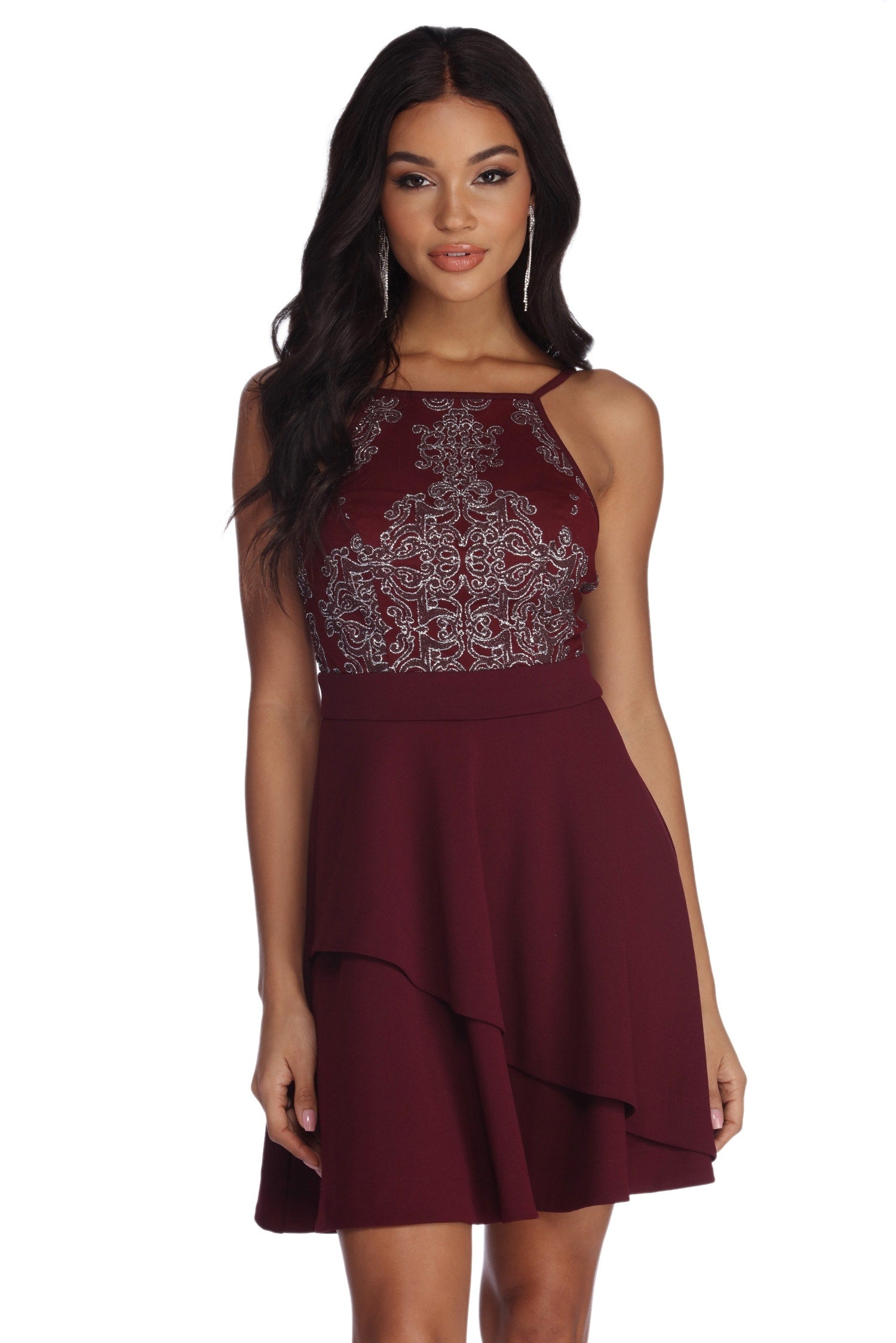 liza formal ruffle glitter dress