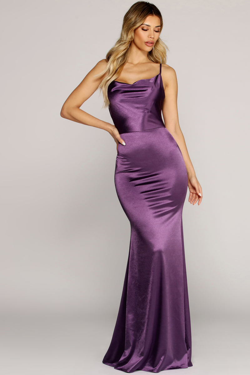 purple satin dress long