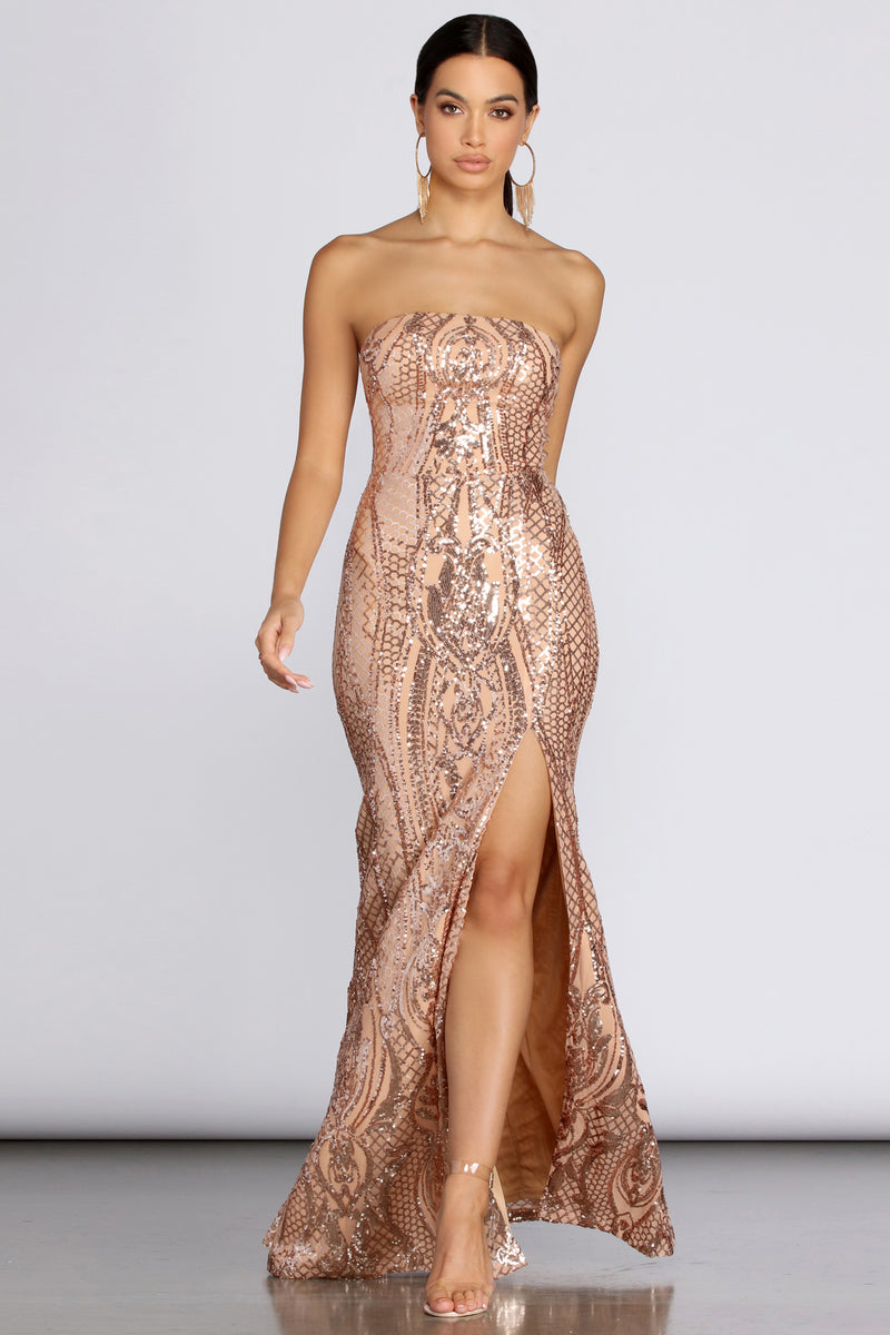 strapless sparkly dress