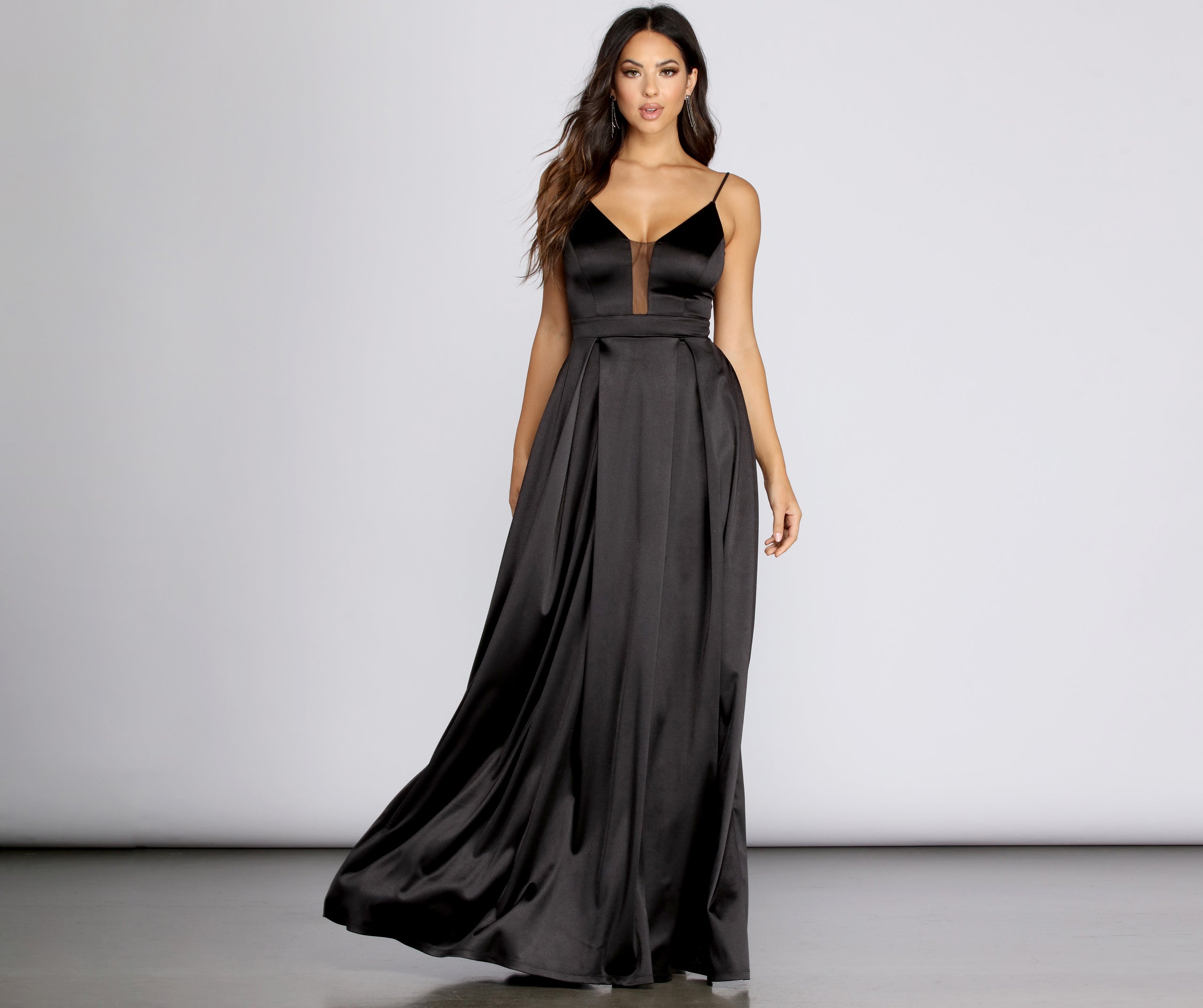 avery g satin ball gown