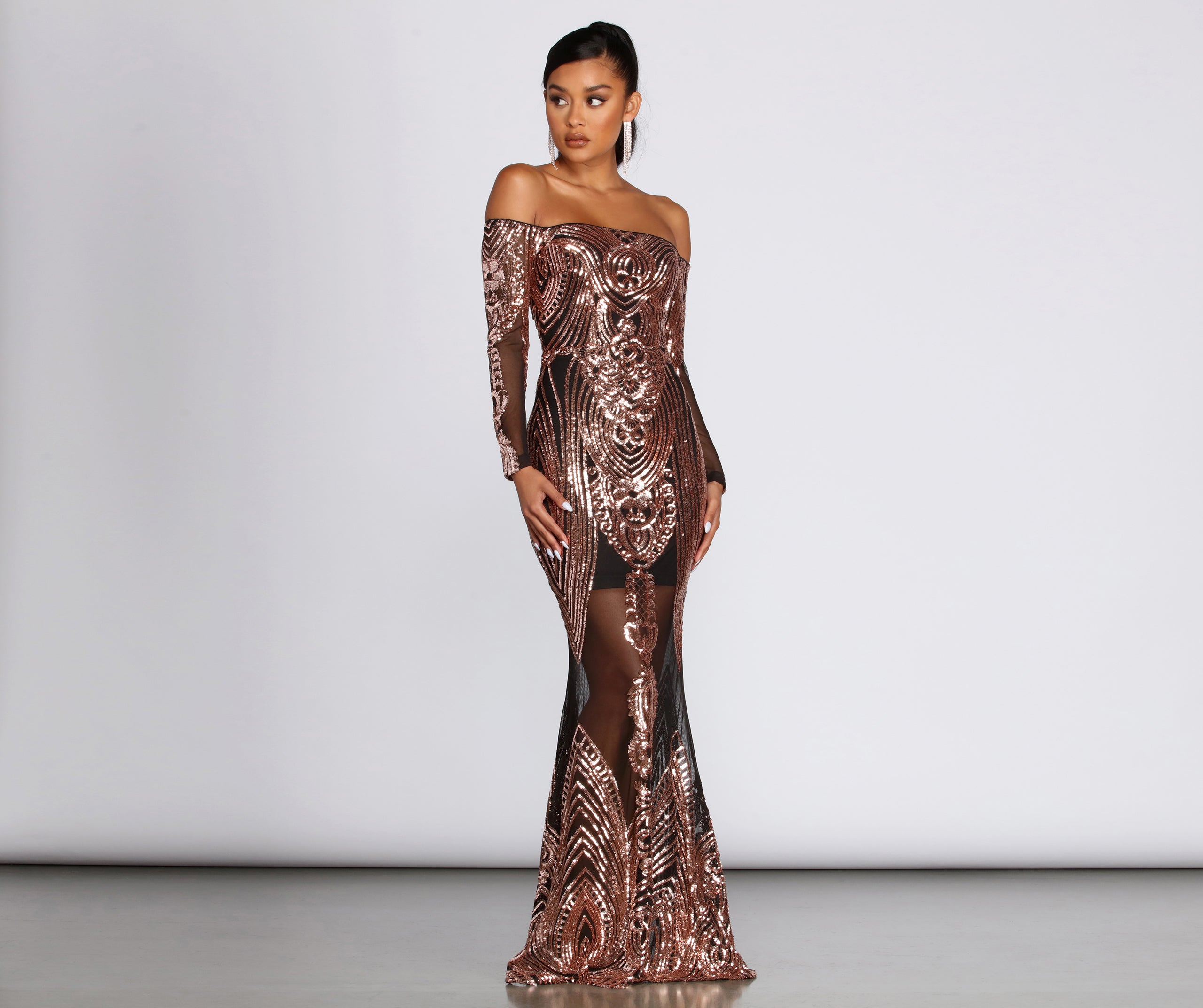 long sleeve sequin party dress