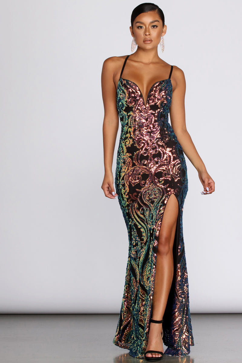 Giselle Formal Iridescent Sequin Dress 