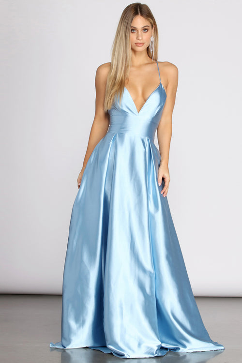 baby blue satin midi dress