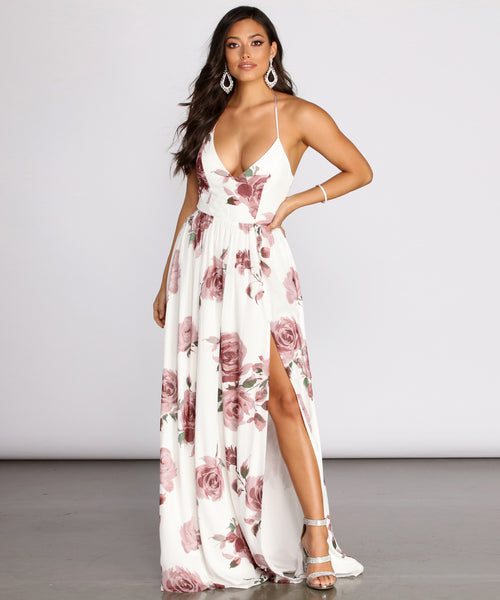 Gal Lace Up Back Chiffon Floral A-Line Dress & Windsor