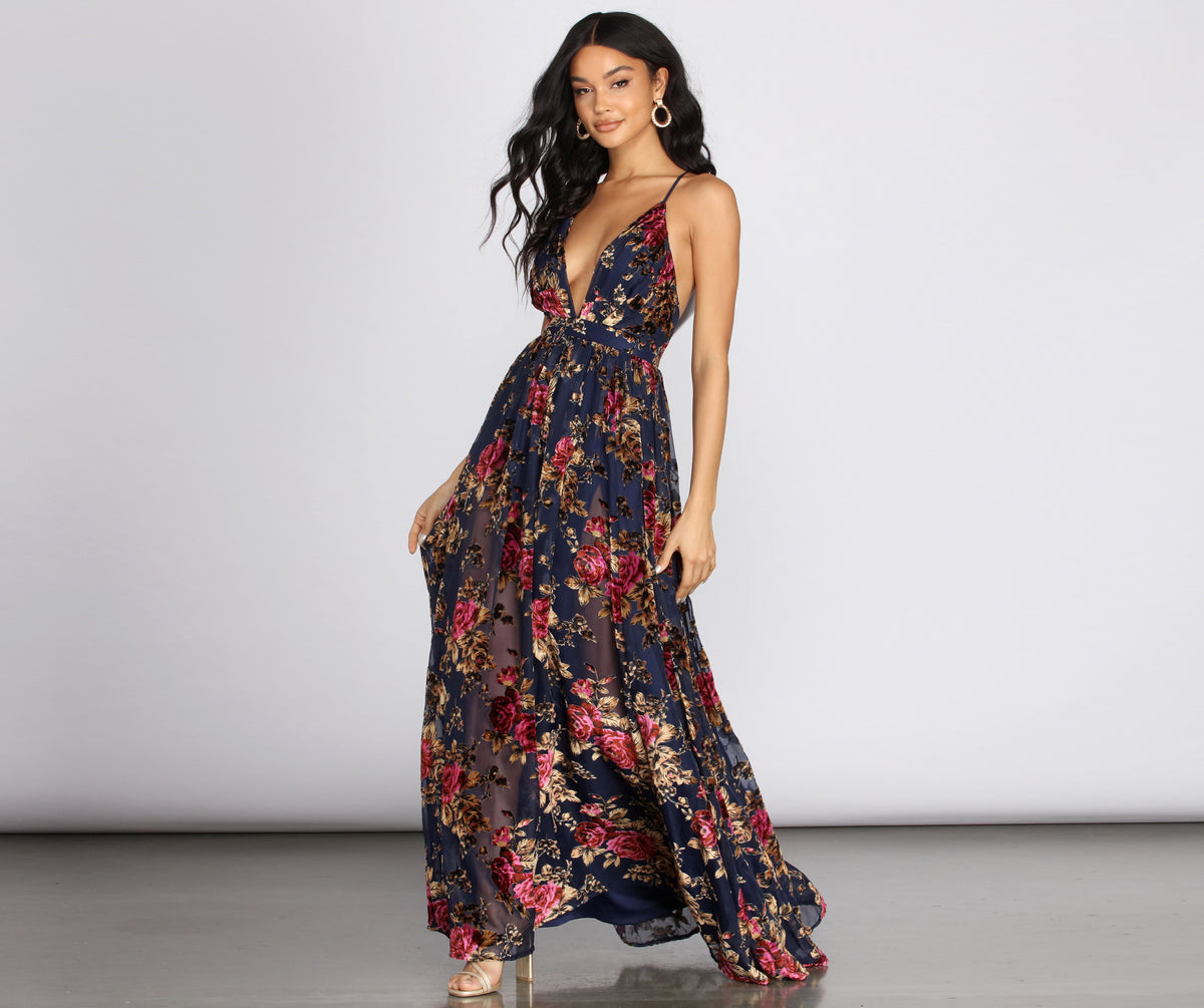 Justina Floral Velvet Burnout Chiffon Dress & Windsor