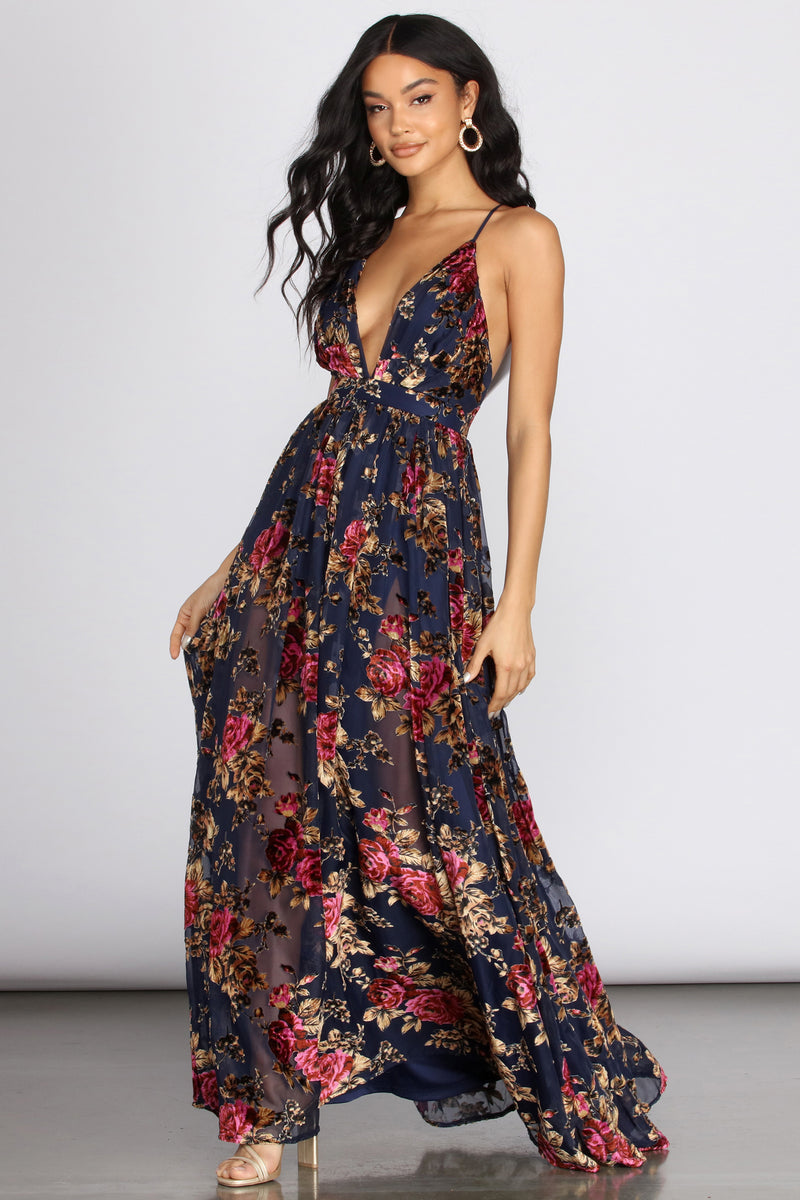velvet floral dress