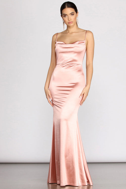 hot pink satin dress long