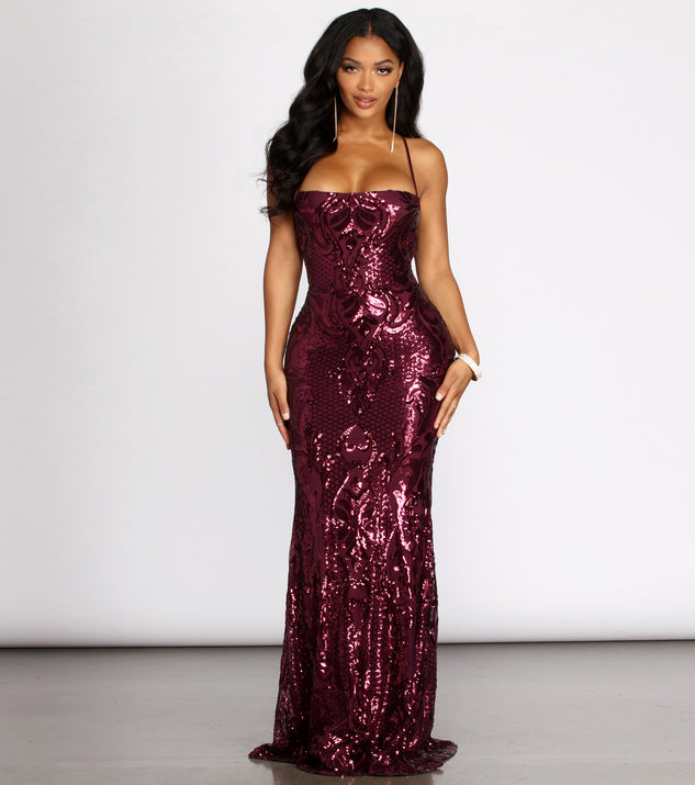 Taralynn Sequin Lace Up Evening Gown#N#& Windsor