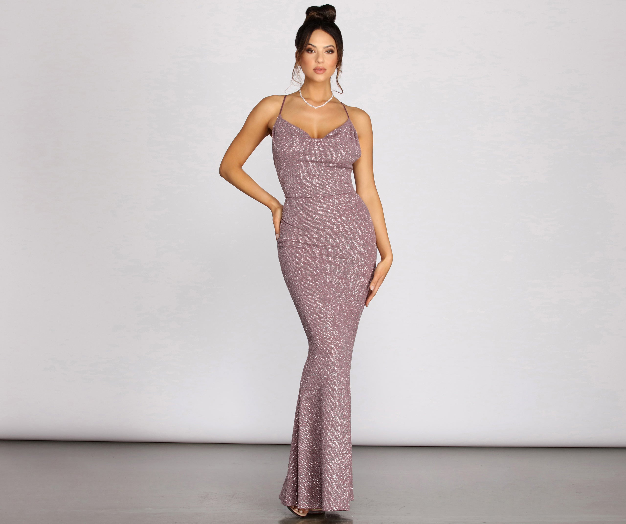 cowl neck evening gown