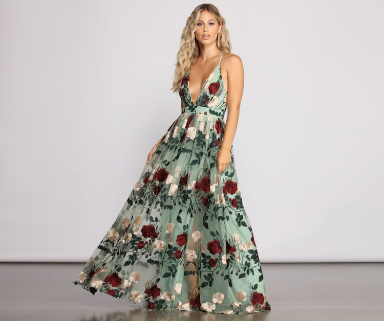 Charena Formal Embroidered Floral Tulle Dress & Windsor